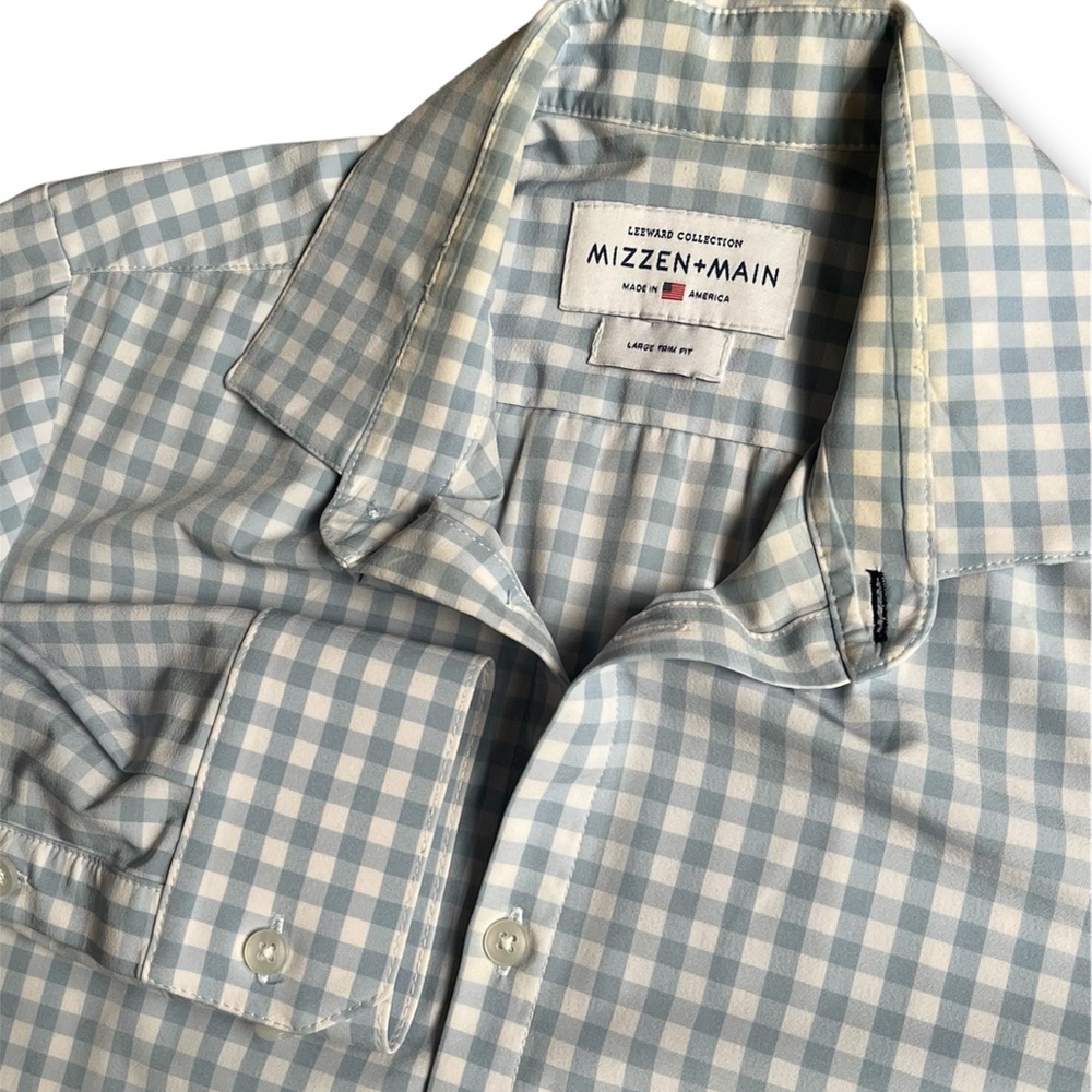 Mizzen+Main Leeward Shirt Adult Large Trim Fit Blue‎ White Stripe Button Up Men